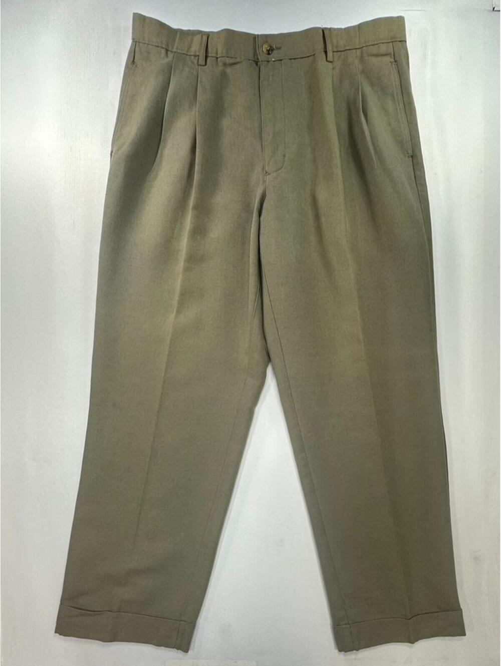 Club Room Pleated Linen/Cotton Chinos Green Mens 38/30